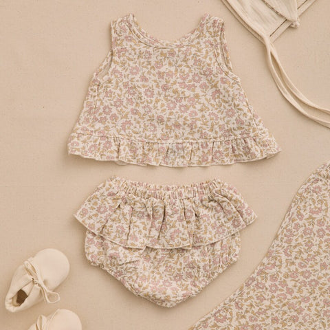 【D1】Quincy Mae（クインシーメイ）2026SS　RUFFLED TULIP TOP + BLOOMER SET  -DAHLIA-  トップス+ブルマセット