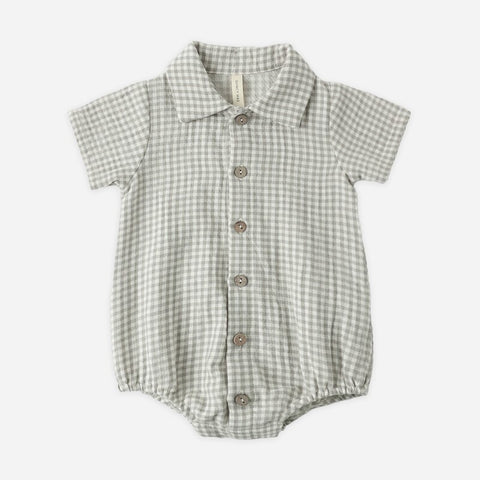 【D1】Quincy Mae（クインシーメイ）2026SS　MATTEO　 ROMPER    -SAGE GINGHAM-  チェック柄半袖ロンパース