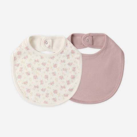 【D1】Quincy Mae（クインシーメイ）2026SS JERSEY SNAP BIB  PACK -FLOWER FIELD, MAUVE-  ジャージー スナップビブ、スタイ2枚セット