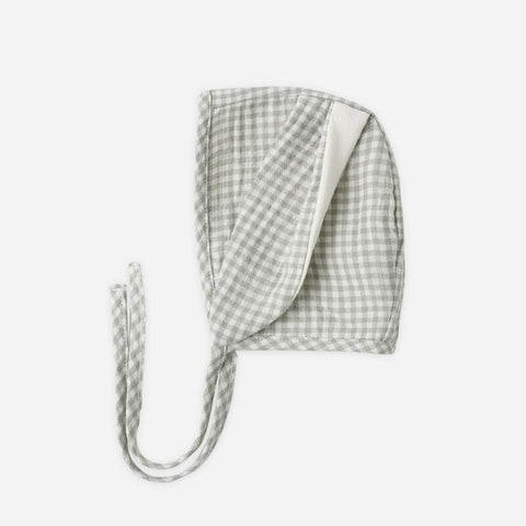 【D1】Quincy Mae（クインシーメイ）2026SS BUNNY BONNET   -SAGE GINGHAM-  うさぎ耳ボンネット、ベビー帽