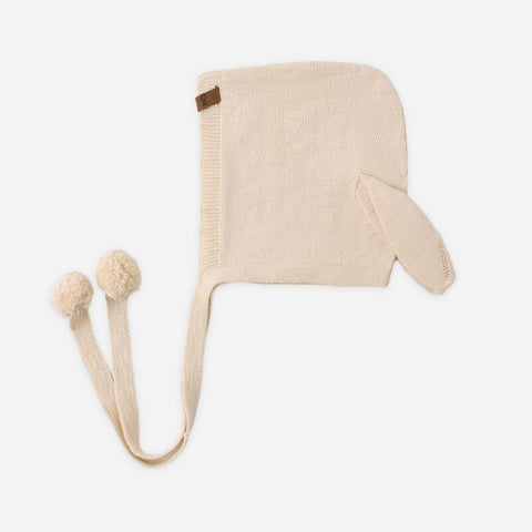 【D1】Quincy Mae（クインシーメイ）2026SS   BUNNY KNIT BONNET    -ECRU-  うさぎ耳ボンネット、ベビーニット帽