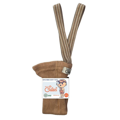 553s. Silly Silas（シリーサイラス） Shorty Tights Light Brown Striped ストライプ柄肩紐付き ショーティータイツ ライトブラウン
