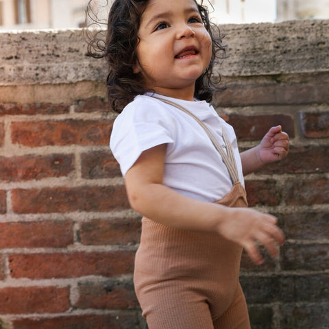 553s. Silly Silas（シリーサイラス） Shorty Tights Light Brown Striped ストライプ柄肩紐付き ショーティータイツ ライトブラウン