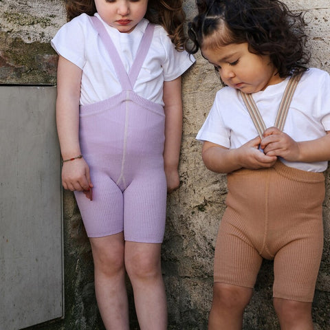 553s. Silly Silas（シリーサイラス） Shorty Tights Light Brown Striped ストライプ柄肩紐付き ショーティータイツ ライトブラウン