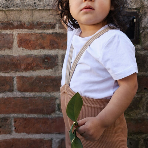 553s. Silly Silas（シリーサイラス） Shorty Tights Light Brown Striped ストライプ柄肩紐付き ショーティータイツ ライトブラウン