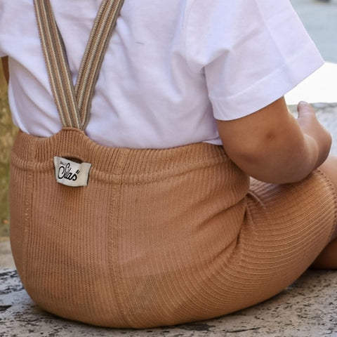 553s. Silly Silas（シリーサイラス） Shorty Tights Light Brown Striped ストライプ柄肩紐付き ショーティータイツ ライトブラウン