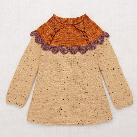 ・【W-d1】Misha&Puff（ミーシャアンドパフ）2024AW Scallop Yoke Tunic Dress -Camel Confetti- スカラップチュニックドレス