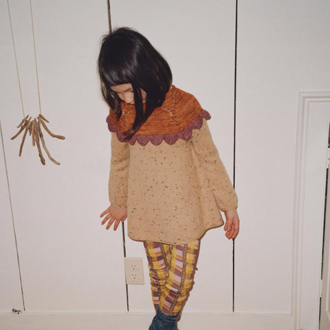 ・【W-d1】Misha&Puff（ミーシャアンドパフ）2024AW Scallop Yoke Tunic Dress -Camel Confetti- スカラップチュニックドレス