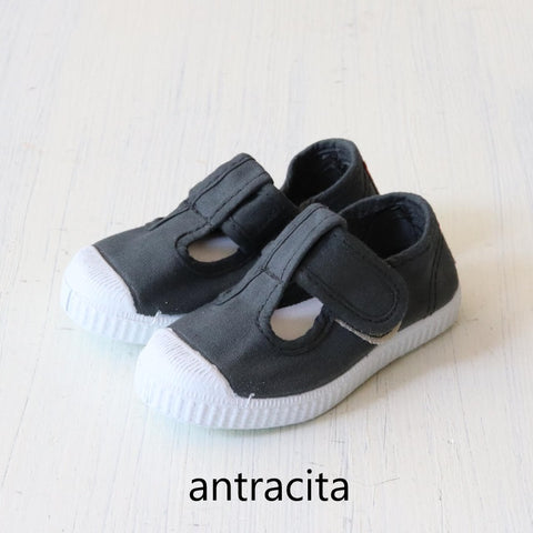 Cienta Kids T-Strap Shoes Canvas Sneakers 77997 Size 21-27 (12.5-16.5cm)