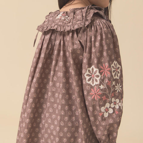 【D2】Lali Kids（ラリキッズ）2025AW Belle Dress in Brown Block Print キッズワンピース