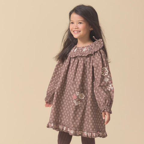 【D2】Lali Kids（ラリキッズ）2025AW Belle Dress in Brown Block Print キッズワンピース