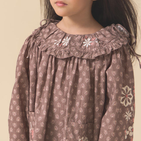 【D2】Lali Kids（ラリキッズ）2025AW Belle Dress in Brown Block Print キッズワンピース