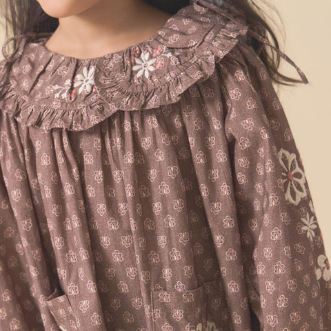 【D2】Lali Kids（ラリキッズ）2025AW Belle Dress in Brown Block Print キッズワンピース
