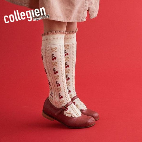 【25AW新商品】collegien（コレジアン）Cerise  Jacquard Cherries and Bows Knee-high Socks    ジャカード チェリー&リボン  ニーハイ 【2651】