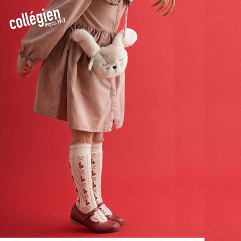 【25AW新商品】collegien（コレジアン）Cerise  Jacquard Cherries and Bows Knee-high Socks    ジャカード チェリー&リボン  ニーハイ 【2651】
