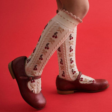 【25AW新商品】collegien（コレジアン）Cerise  Jacquard Cherries and Bows Knee-high Socks    ジャカード チェリー&リボン  ニーハイ 【2651】