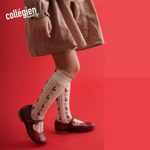 【25AW新商品】collegien（コレジアン）Cerise  Jacquard Cherries and Bows Knee-high Socks    ジャカード チェリー&リボン  ニーハイ 【2651】