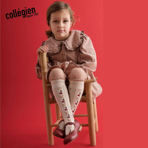 【25AW新商品】collegien（コレジアン）Cerise  Jacquard Cherries and Bows Knee-high Socks    ジャカード チェリー&リボン  ニーハイ 【2651】