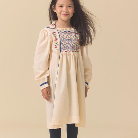 【D2】Lali Kids（ラリキッズ）2025AW Isla Dress in Ivory キッズワンピース
