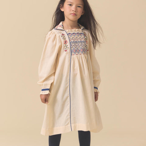 【D2】Lali Kids（ラリキッズ）2025AW Isla Dress in Ivory キッズワンピース
