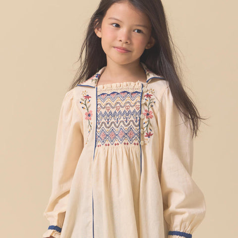 【D2】Lali Kids（ラリキッズ）2025AW Isla Dress in Ivory キッズワンピース