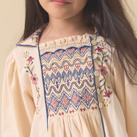 【D2】Lali Kids（ラリキッズ）2025AW Isla Dress in Ivory キッズワンピース