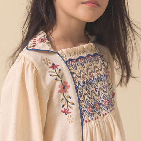 【D2】Lali Kids（ラリキッズ）2025AW Isla Dress in Ivory キッズワンピース
