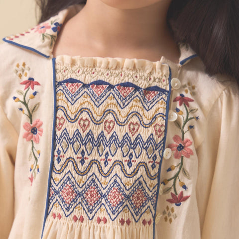 【D2】Lali Kids（ラリキッズ）2025AW Isla Dress in Ivory キッズワンピース