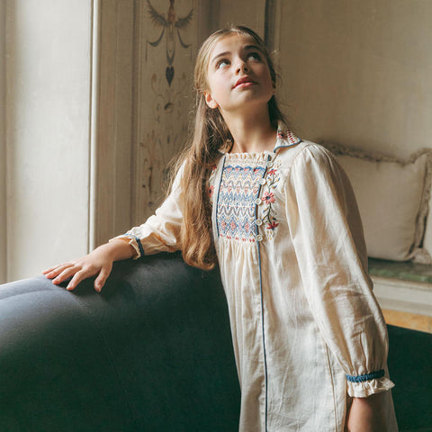 【D2】Lali Kids（ラリキッズ）2025AW Isla Dress in Ivory キッズワンピース