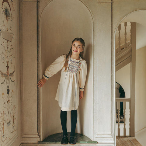 【D2】Lali Kids（ラリキッズ）2025AW Isla Dress in Ivory キッズワンピース