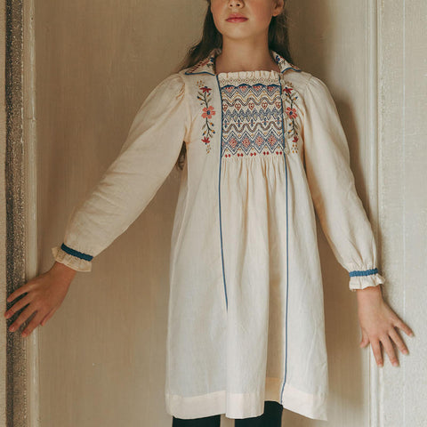 【D2】Lali Kids（ラリキッズ）2025AW Isla Dress in Ivory キッズワンピース