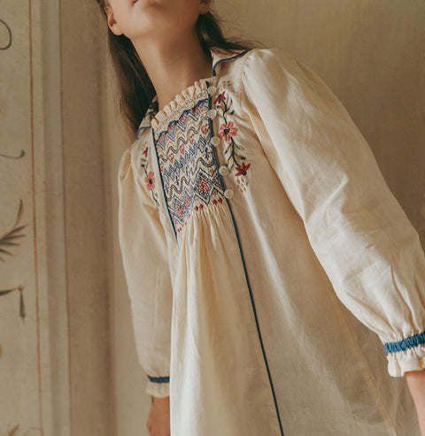 【D2】Lali Kids（ラリキッズ）2025AW Isla Dress in Ivory キッズワンピース