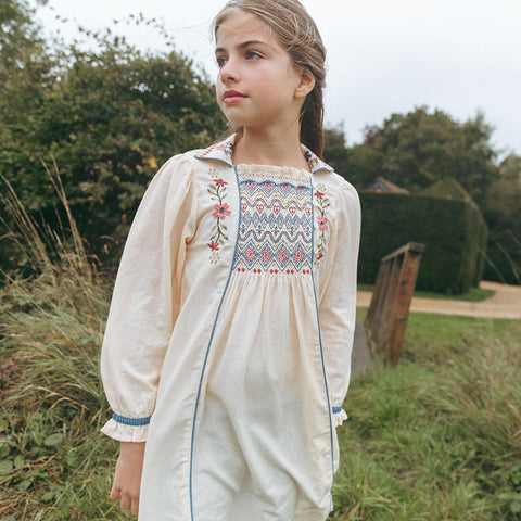 【D2】Lali Kids（ラリキッズ）2025AW Isla Dress in Ivory キッズワンピース