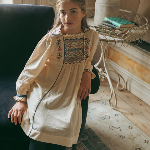 【D2】Lali Kids（ラリキッズ）2025AW Isla Dress in Ivory キッズワンピース