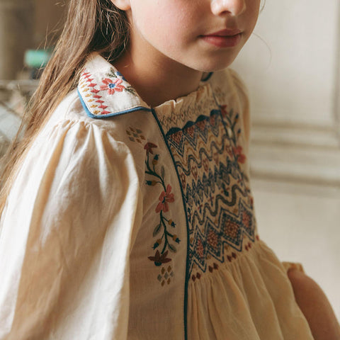 【D2】Lali Kids（ラリキッズ）2025AW Isla Dress in Ivory キッズワンピース