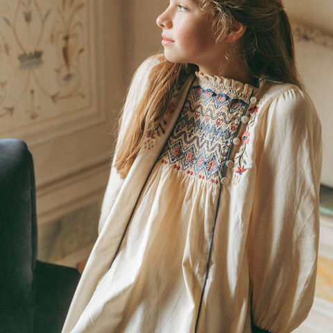 【D2】Lali Kids（ラリキッズ）2025AW Isla Dress in Ivory キッズワンピース