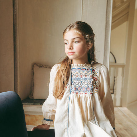 【D2】Lali Kids（ラリキッズ）2025AW Isla Dress in Ivory キッズワンピース