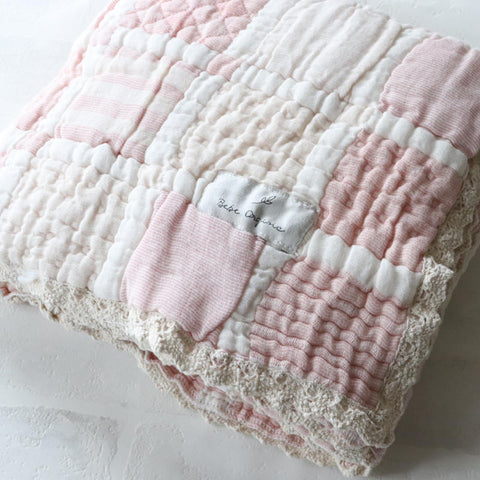 Bebe Organic（ベベオーガニック）2026AW Mai Blanket -Mauve Patchwork- パッチワークブランケット、おくるみ.