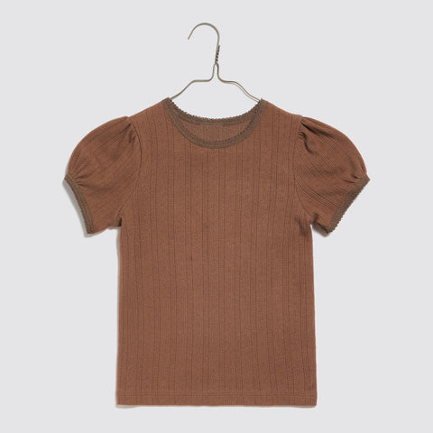 Little Cotton Clothes 2024AW Button Pointelle Tee - Marsala Buttoned pointelle long sleeve T-shirt