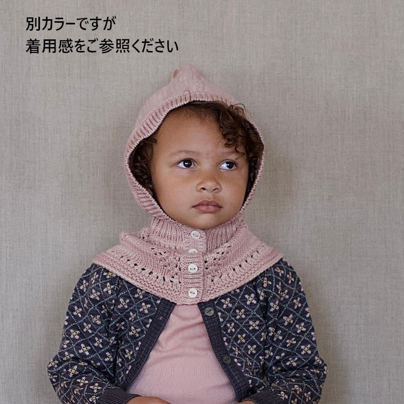 iver and isla 2024AW lace yoke balaclava -juniper- フード、ニット帽