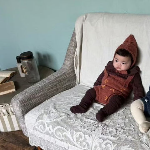 【drop2】&pal（アンドパル）2025AW　motif bouclé baby rompers ribbon　モチーフロンパース リボン　