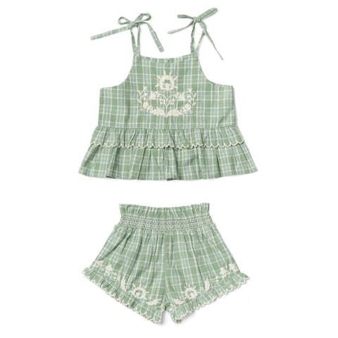 Lali Kids（ラリキッズ）2024SS BLOSSOM SET トップス＋パンツセット GARDEN PLAID WITH ENBROIDERY